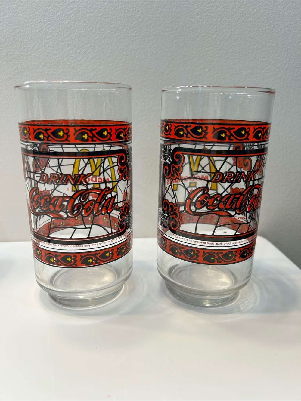 Vintage Coca-Cola Stained Glass Style Glasses •1970’s